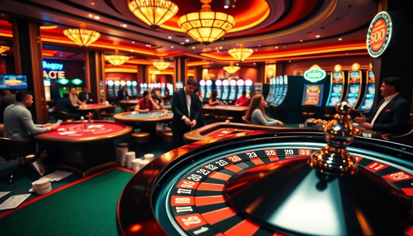 SODO Casino players enjoying thrilling games with vibrant tables and colorful chips.