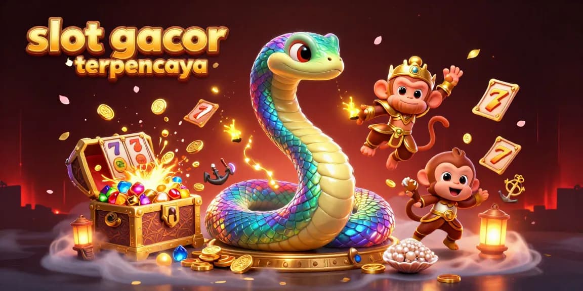 Engaging illustration of slot gacor terpercaya showing vibrant characters and casino elements amidst an enchanting background.