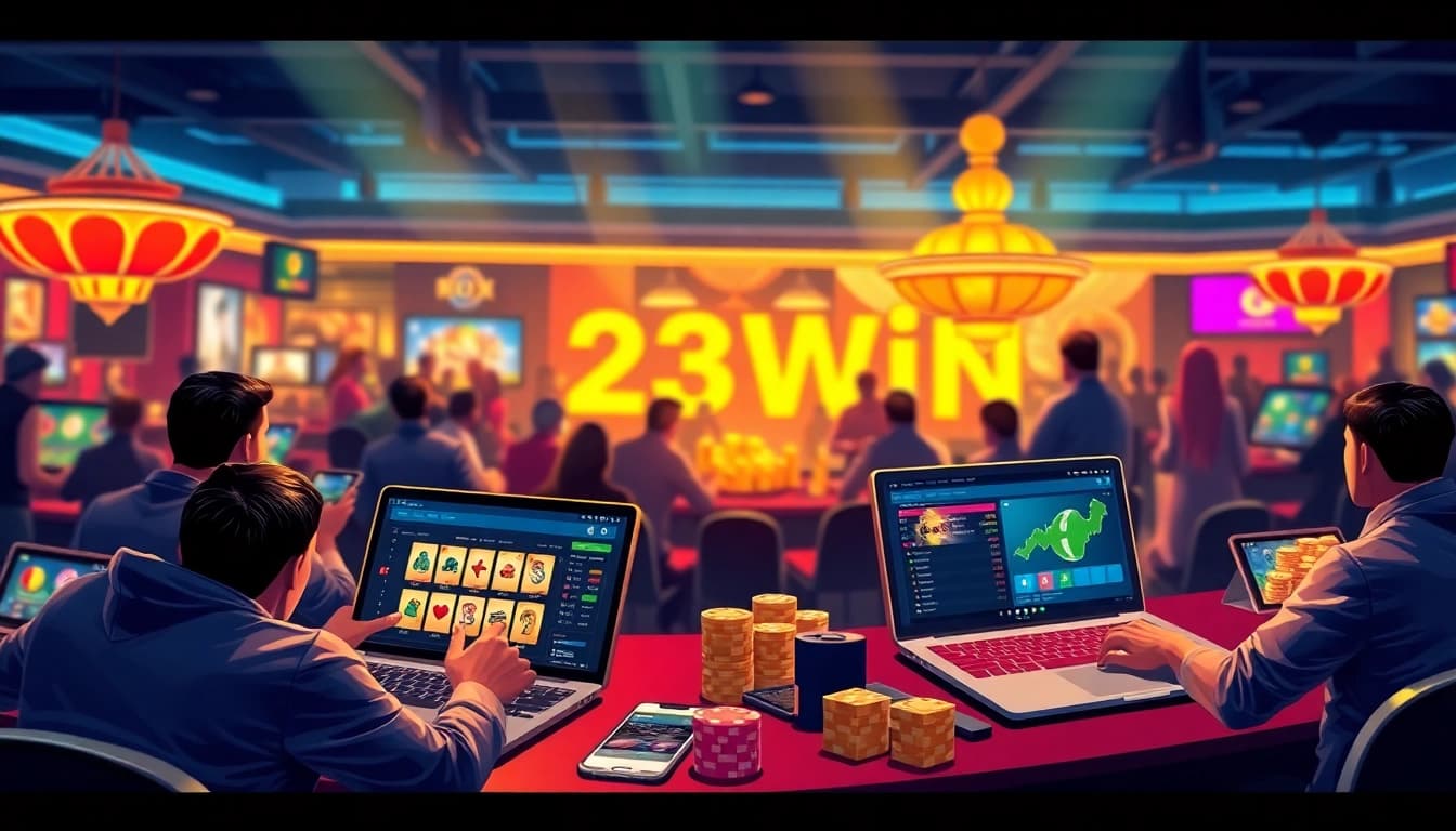 Engage in thrilling games at https://www.23win.world/, showcasing a lively online casino atmosphere.