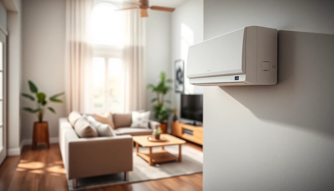 Showcasing a sleek mini split ac mounted in a modern living room.
