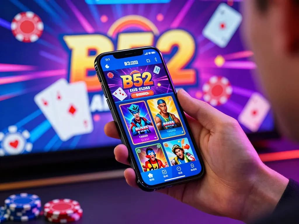 Exciting scene showcasing user engaging with the B52 Club app, embodying the thrill of tải b52club gaming.