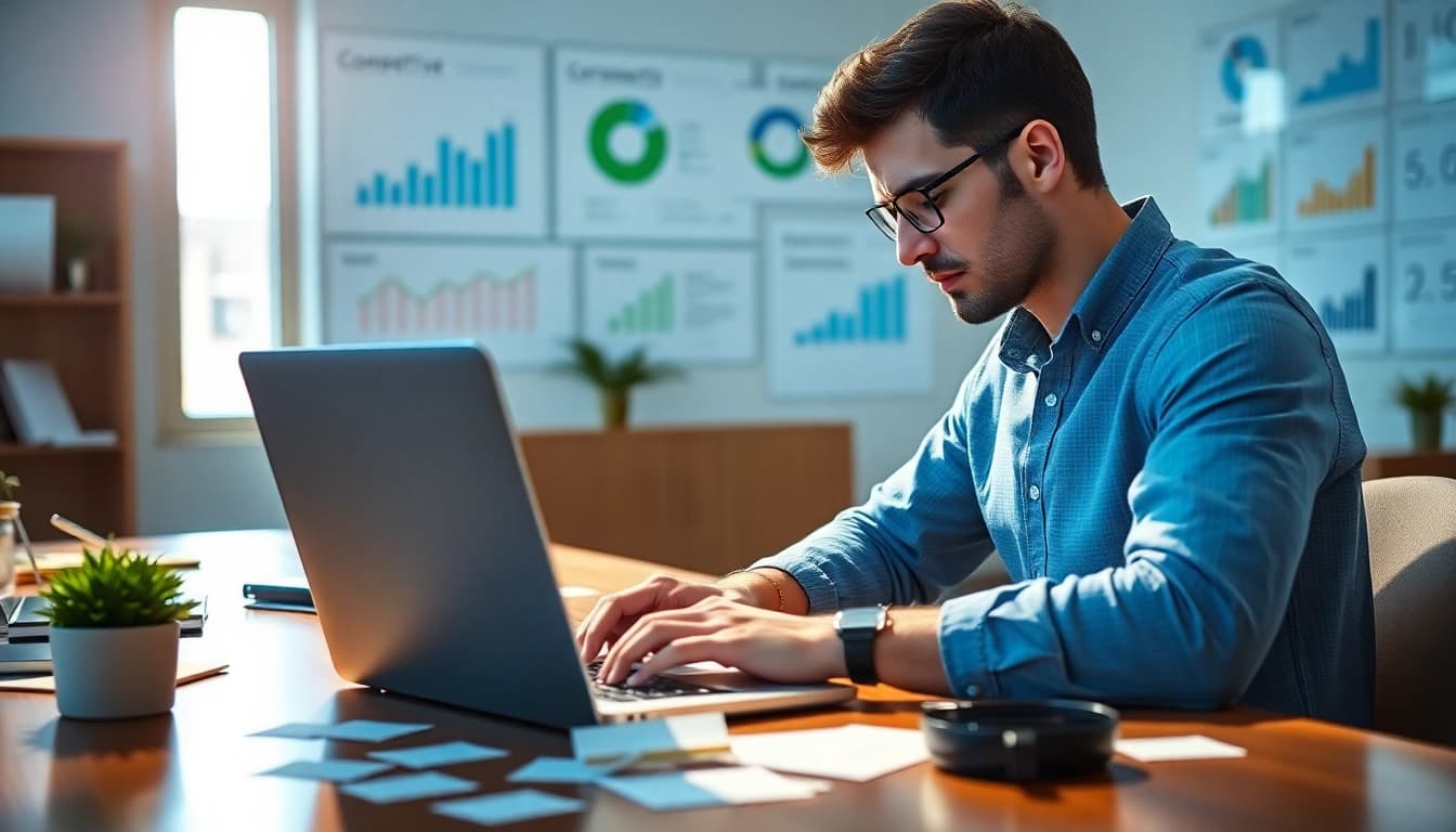 Analisis lemacau alternatif oleh pakar pemasaran digital di pejabat moden.