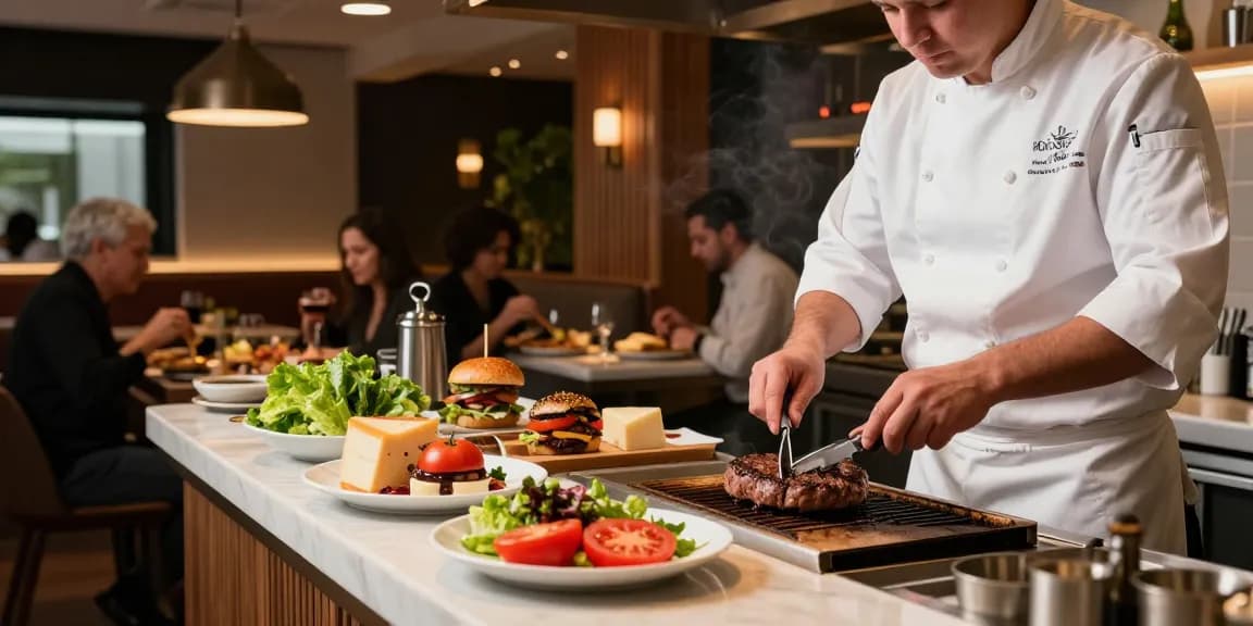 Delicious gourmet burger preparation at rokok88 restaurant in Jakarta.