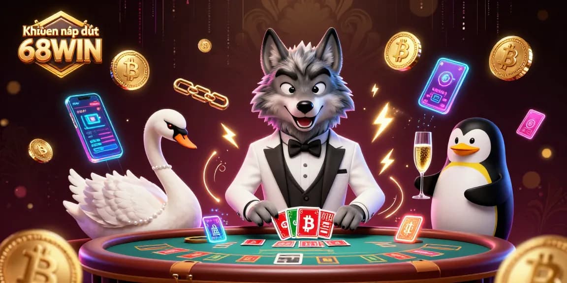 Experience Khuyến mãi nạp đầu 68WIN as the debonair wolf encounters luck at the baccarat table with elegant companions.