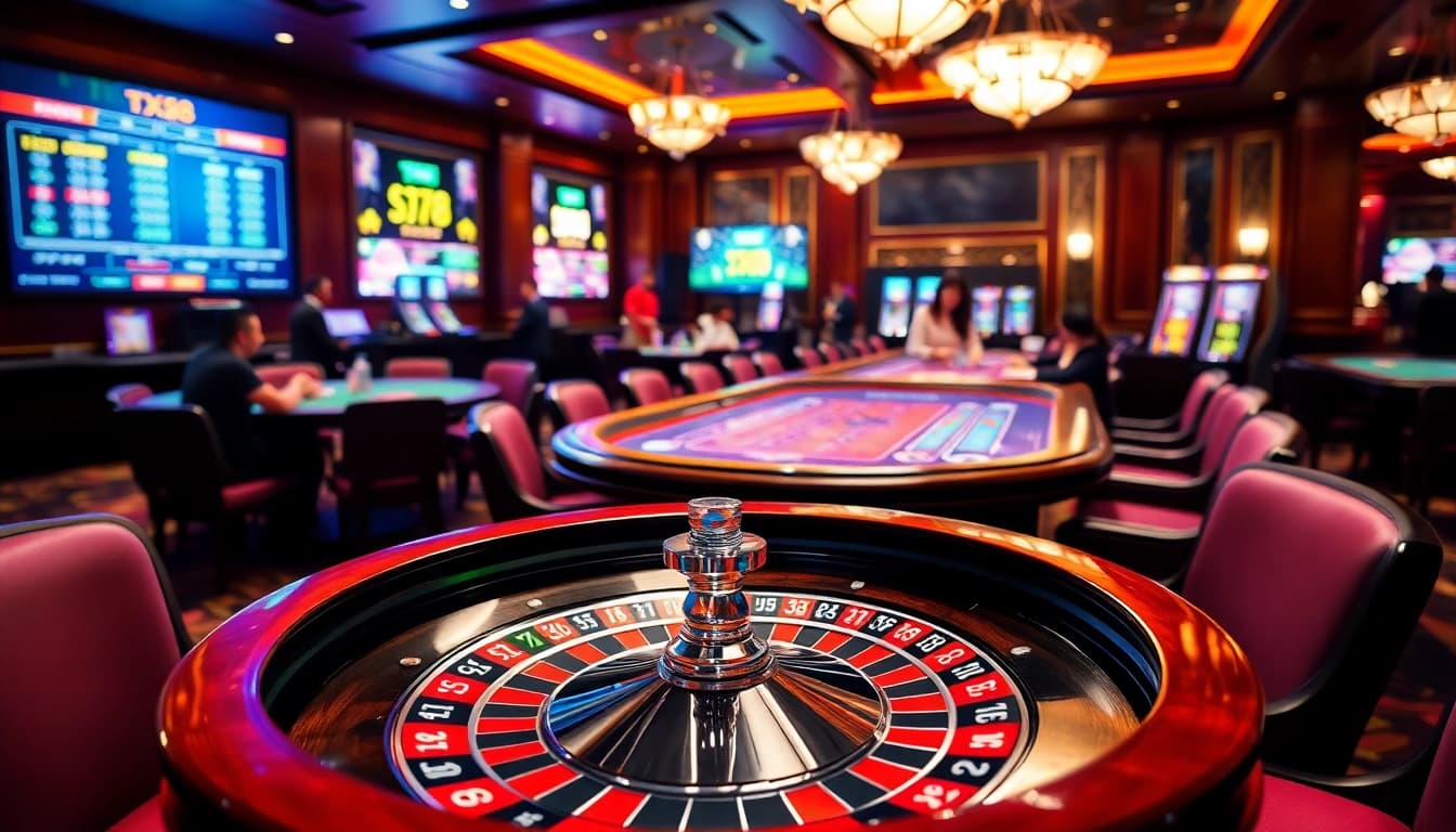 Players enjoying the thrilling TX88 casino experience at a vibrant gaming table.