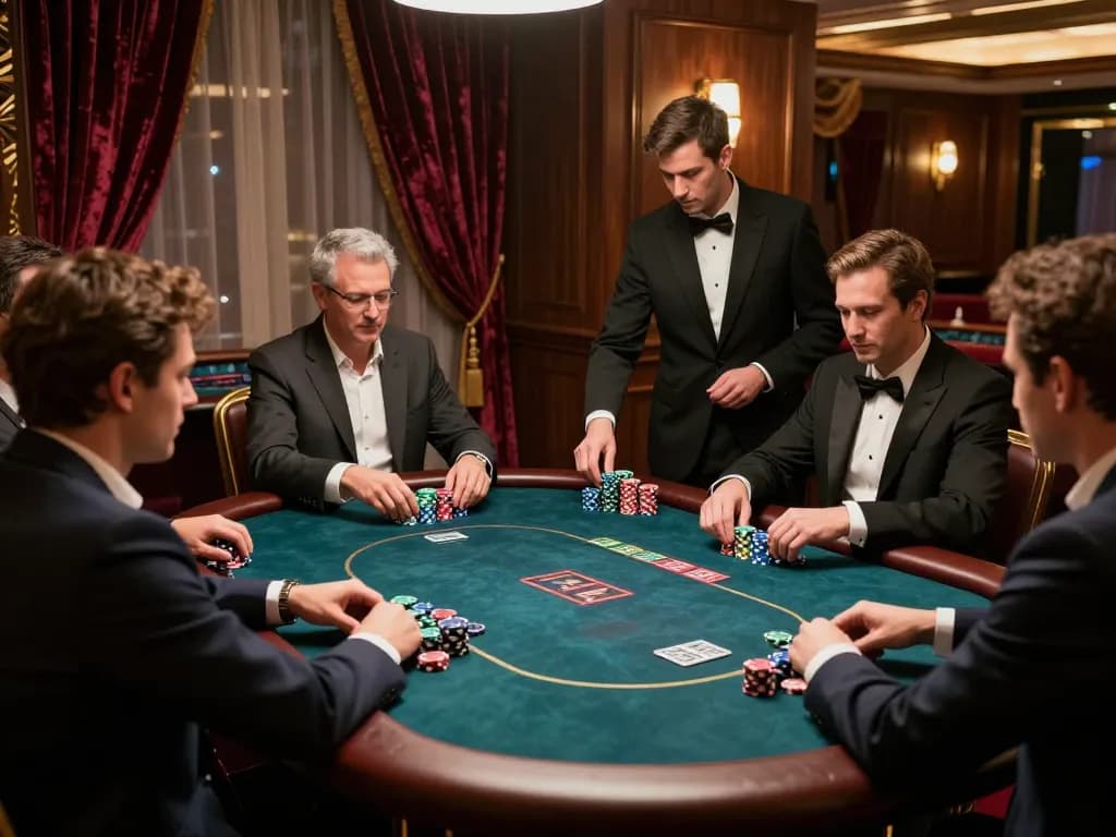 3Win VIP poker players strategizing bets in an exclusive casino setting