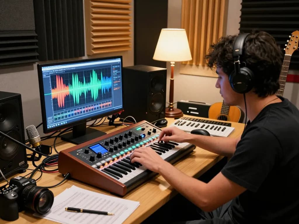 Engineer operating the DA88 multitrack recorder in a vibrant recording studio environment.