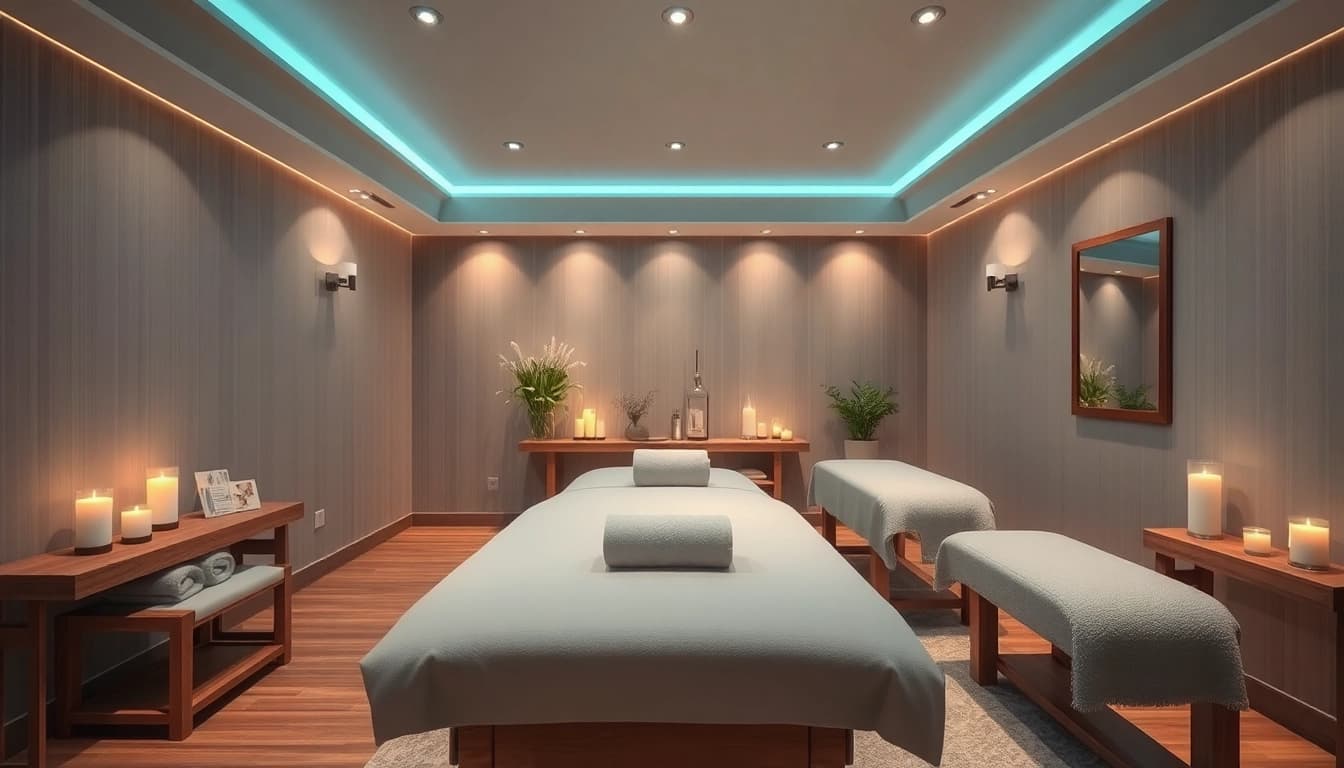 Spa Ads promoting a serene treatment room with calming ambiance and luxury decor.