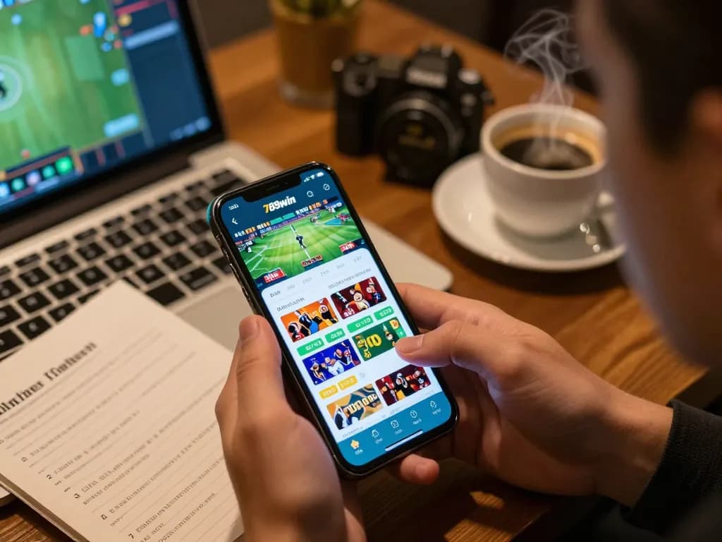 Engaging with the 789win app to place bets during live sports events in a cozy setting.