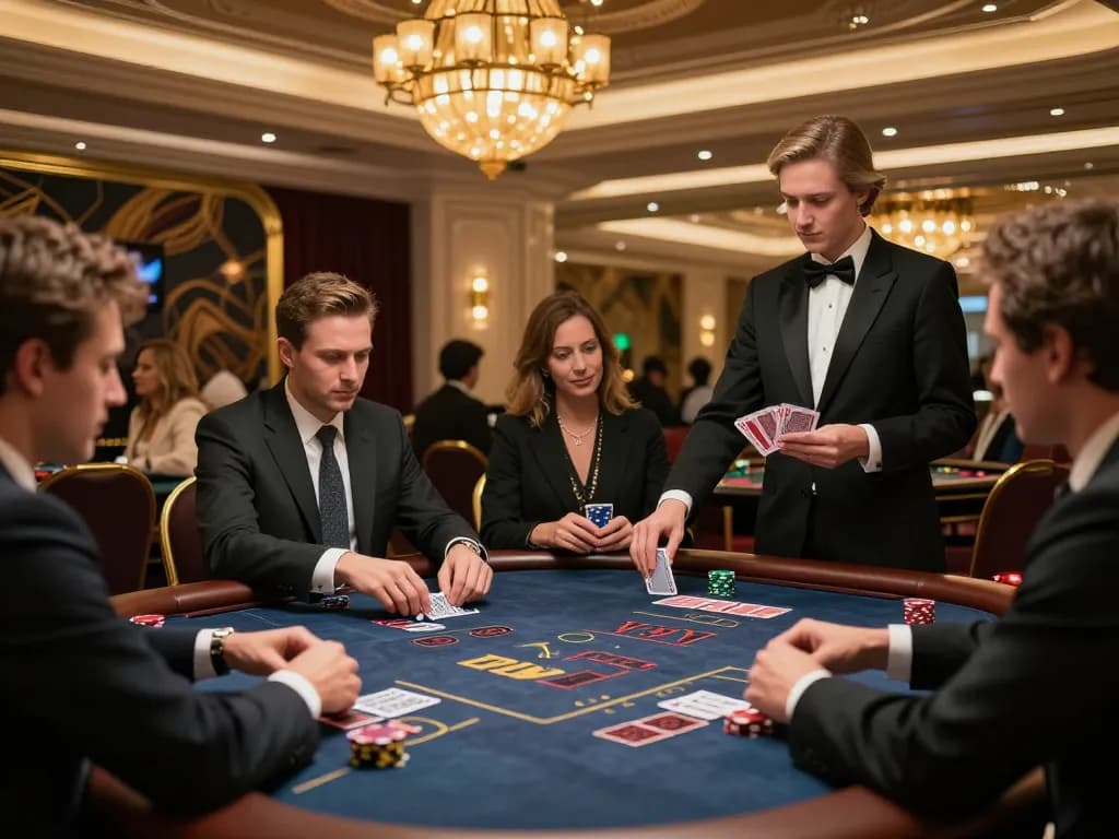 Experience high-stakes gaming at KP88 with luxurious blackjack action in an upscale casino.