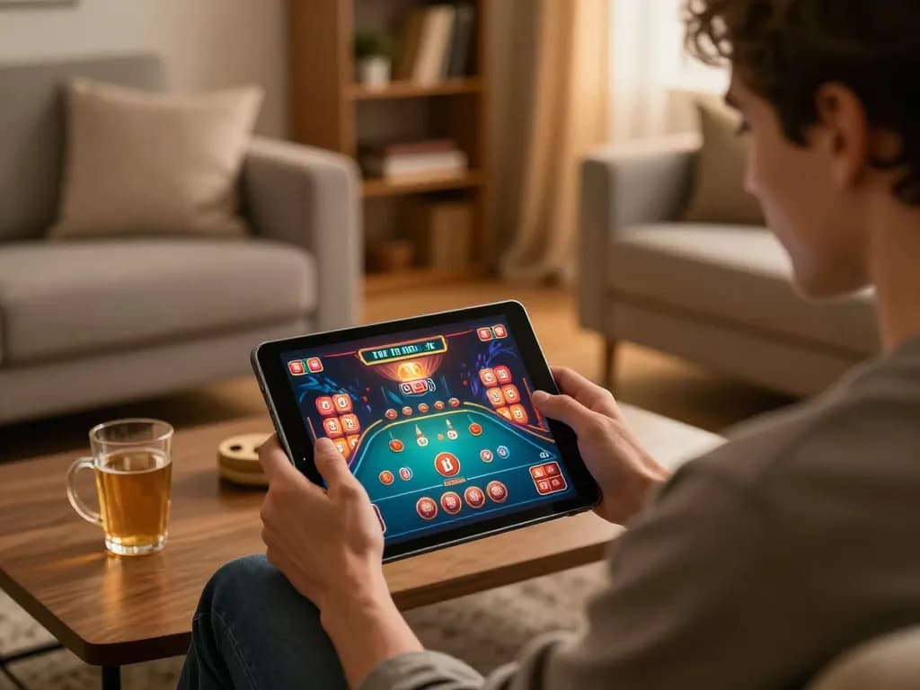 Engaging online gaming experience at bet88.com with a player using a tablet in a cozy setting.