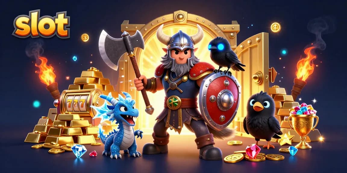 Spin the slots with excitement in this rich treasure-filled Viking scene!