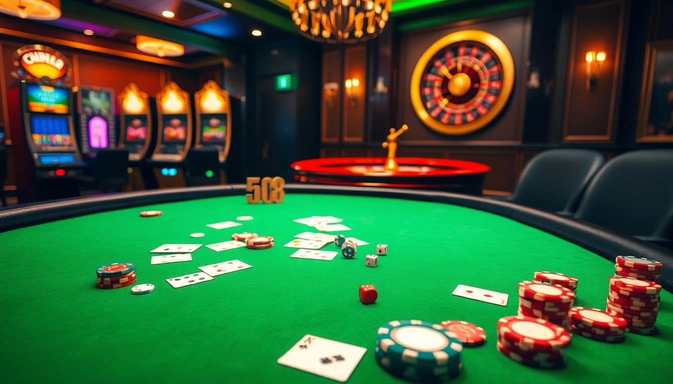 Experience the thrill of gambling with SC88-themed poker chips and luxurious casino tables.