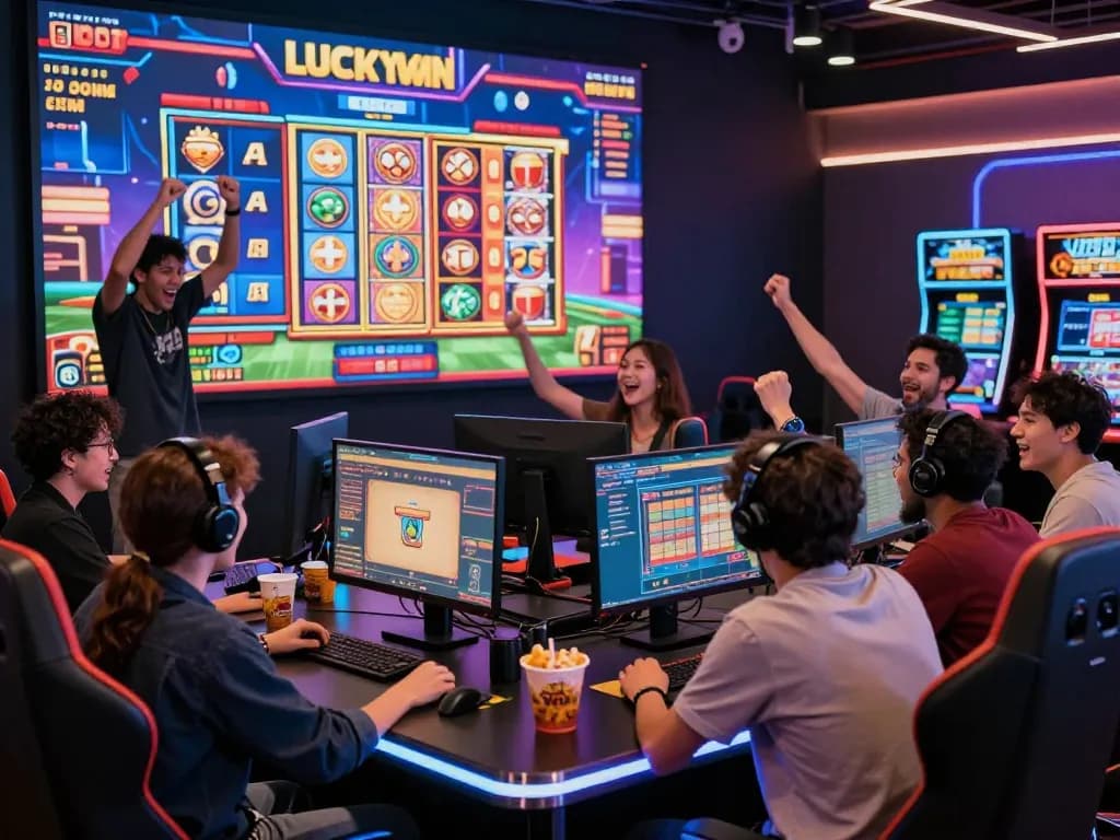 Exciting gaming action on https://luckywin.free/ with friends in a vibrant digital casino.