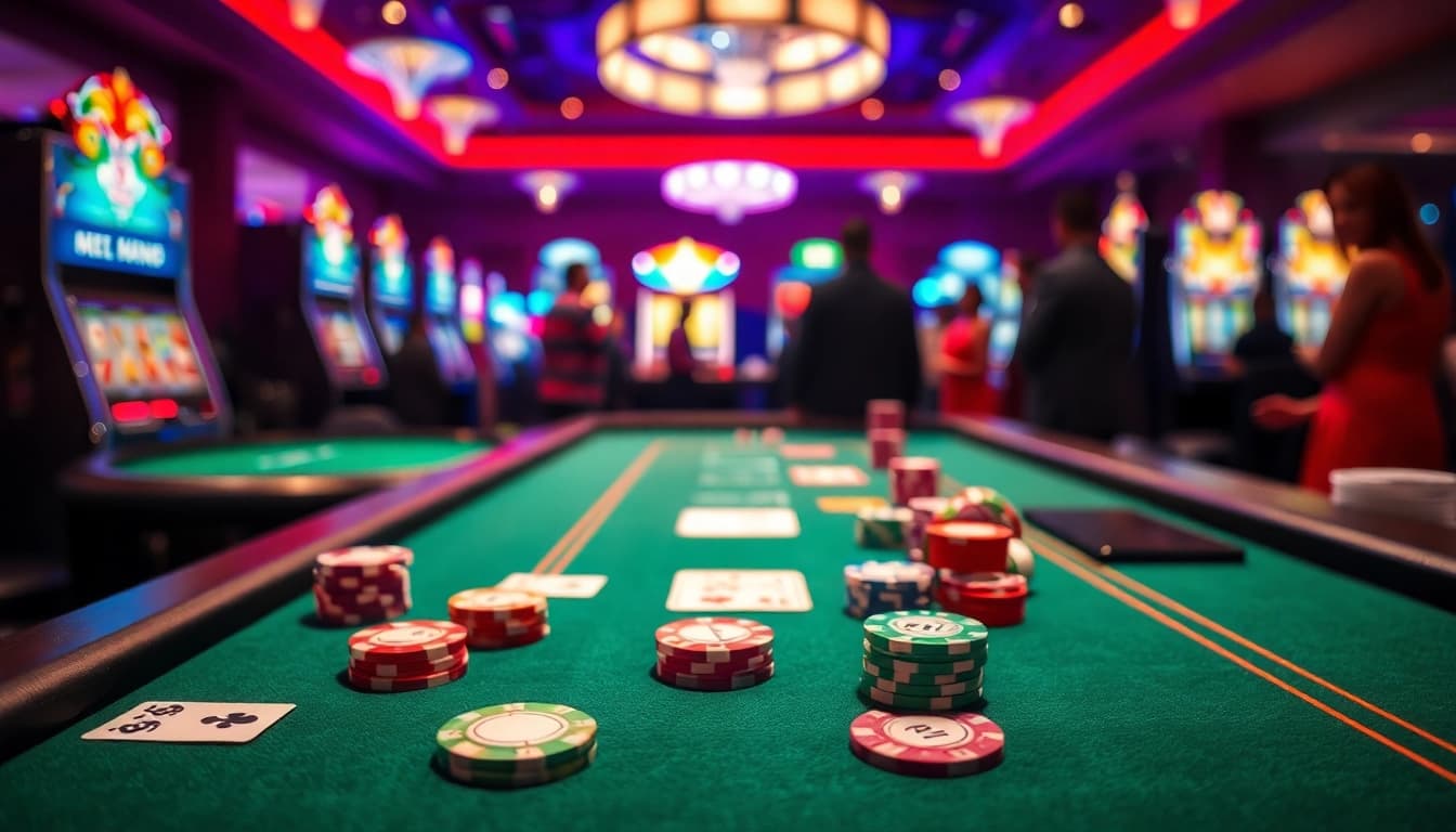 Colorful casino gaming table showcasing HWM stock price in vibrant lights.