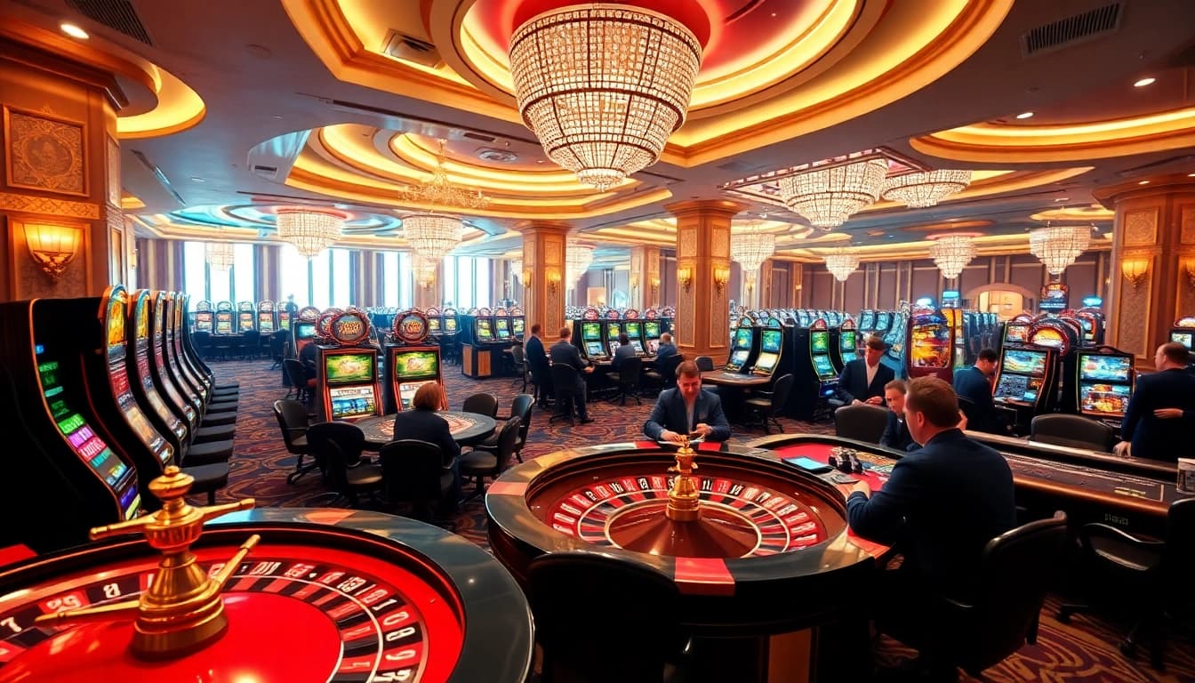 A vibrant casino atmosphere showcasing excited players at tables, reflecting sustainability by incorporating eco-friendly elements through robust gaming experiences on display at https://ecogreenbuild