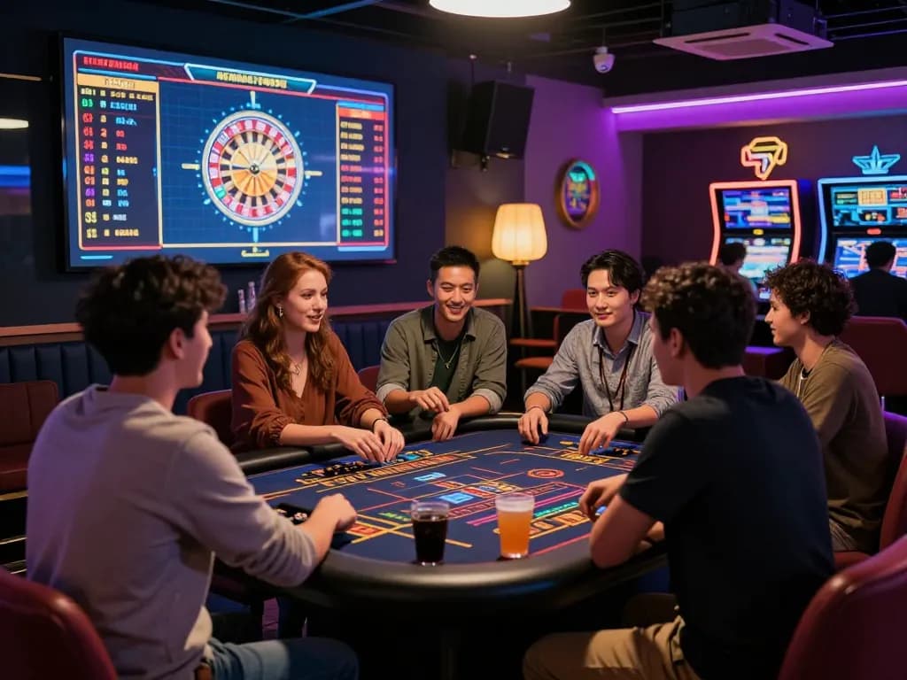 Group enjoying online betting experience on 399W platform in vibrant gaming room.