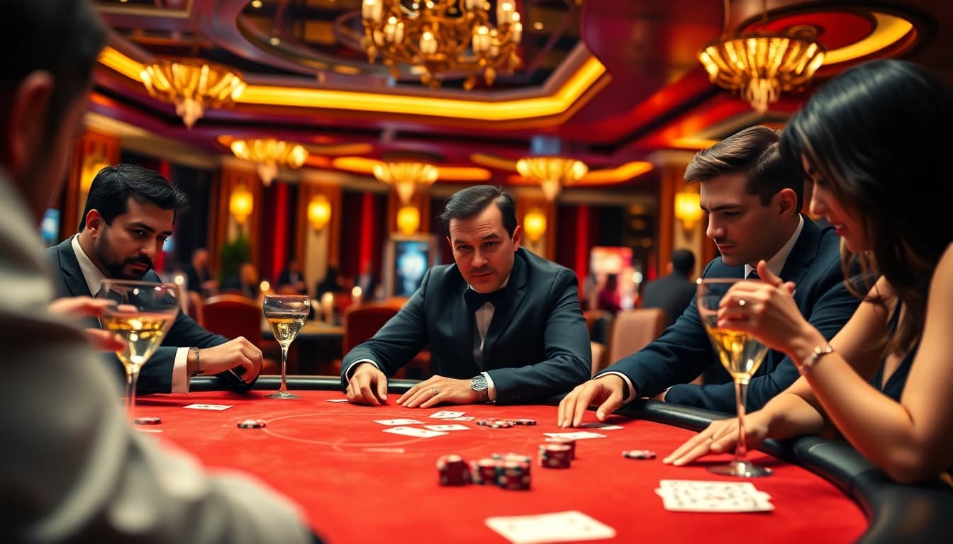 Botak123 merasakan ketegangan di meja poker di kasino mewah dengan suasana yang menegangkan.