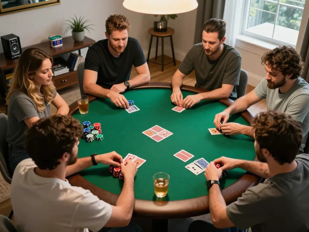 Players enjoy an engaging poker night with NHÀ CÁI VIN88 atmosphere, showcasing strategic gameplay and social interaction.