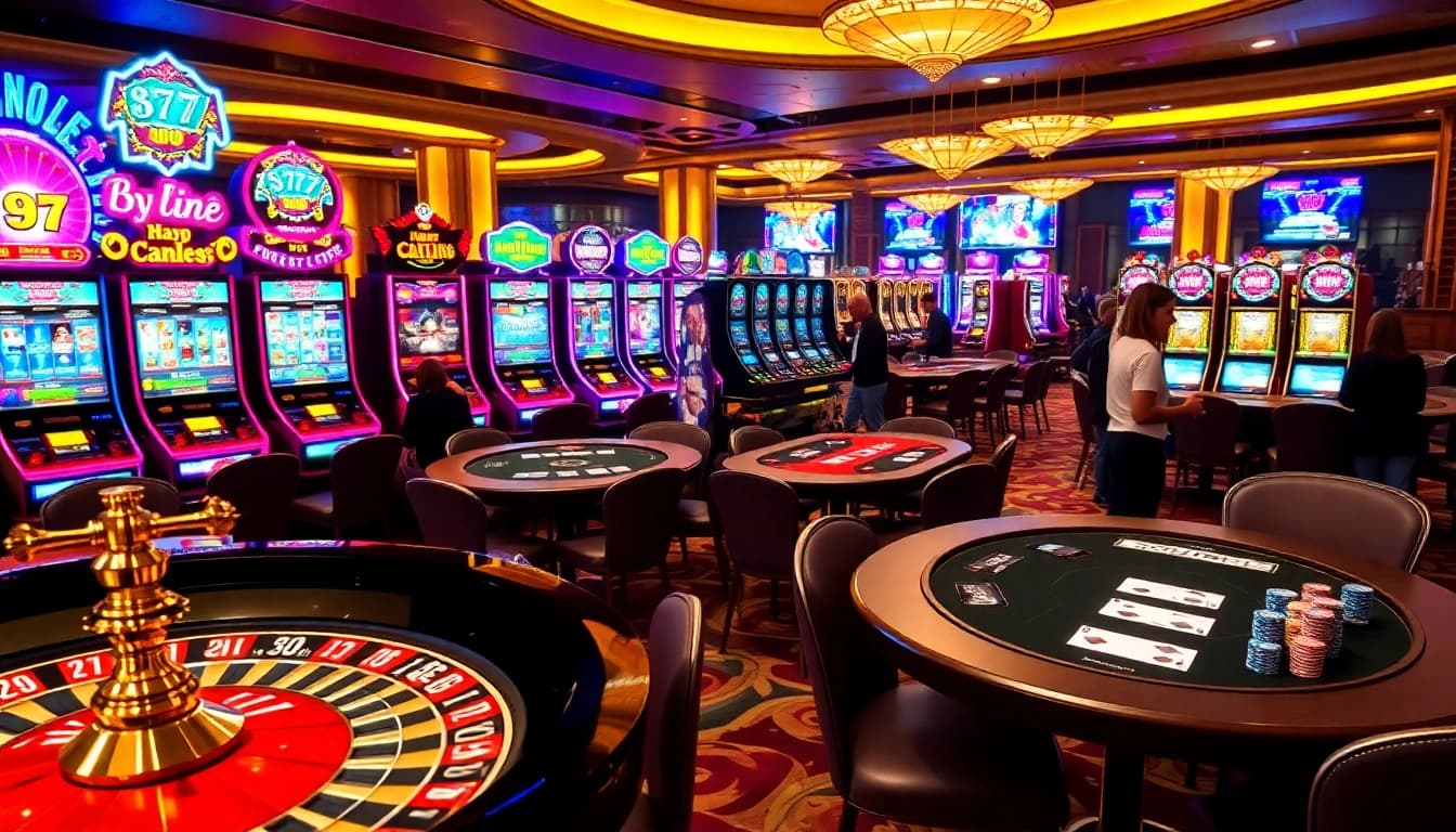 Experience the excitement of idn slot 777 at a vibrant casino with colorful slot machines and roulette.