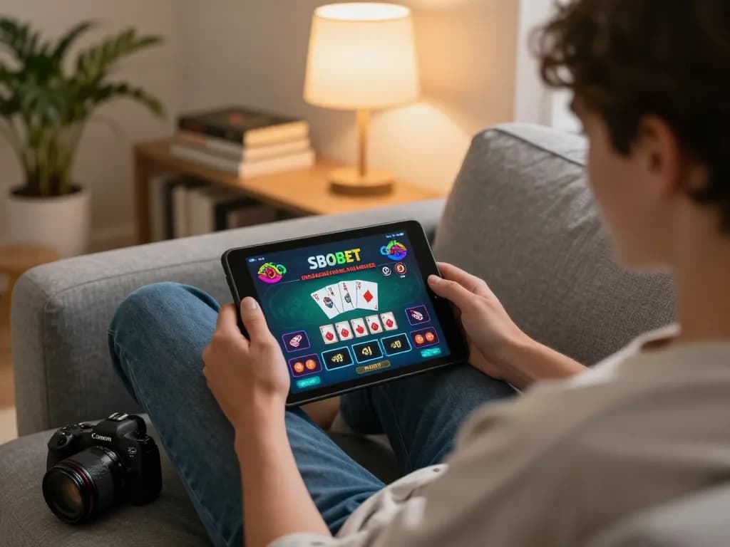 SBOBET gives players an inviting online poker experience with vibrant tablet interface in a cozy home