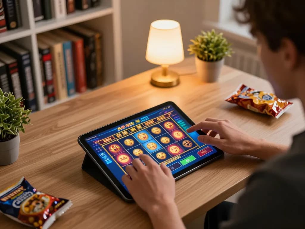 Experience seamless gaming at 8K8 while playing slots on a tablet in a cozy home setup.