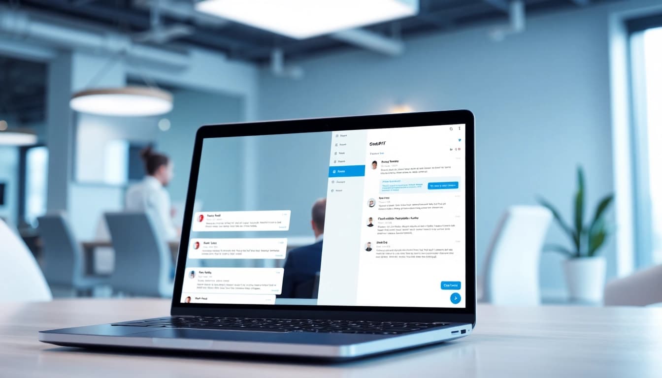 Convert chats to PDFs using https://chattopdf.app with a user-friendly interface in a modern office.
