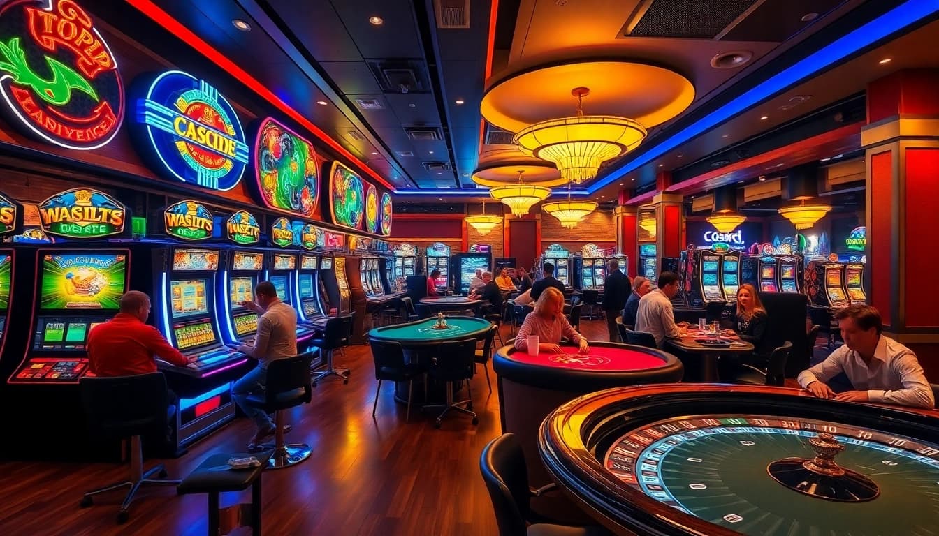 Exciting gamblers at a vibrant table in a casino, highlighted by the ambience of https://kjc.uk.com/ providing thrilling gameplay.