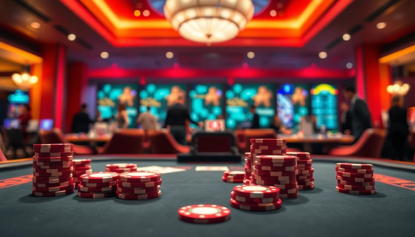 Experience the excitement of New88 with a sleek gaming table and vibrant atmosphere.