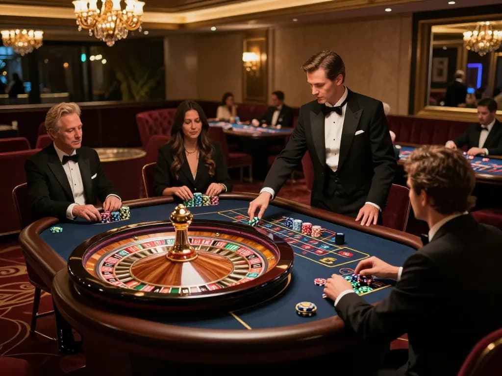 Players engaged at the TR88 roulette table place bets in a luxury casino atmosphere