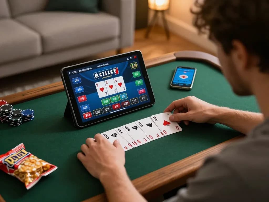 Engaging gameplay on trang chủ gg88 as player strategizes moves in an online blackjack match, capturing home ambiance.