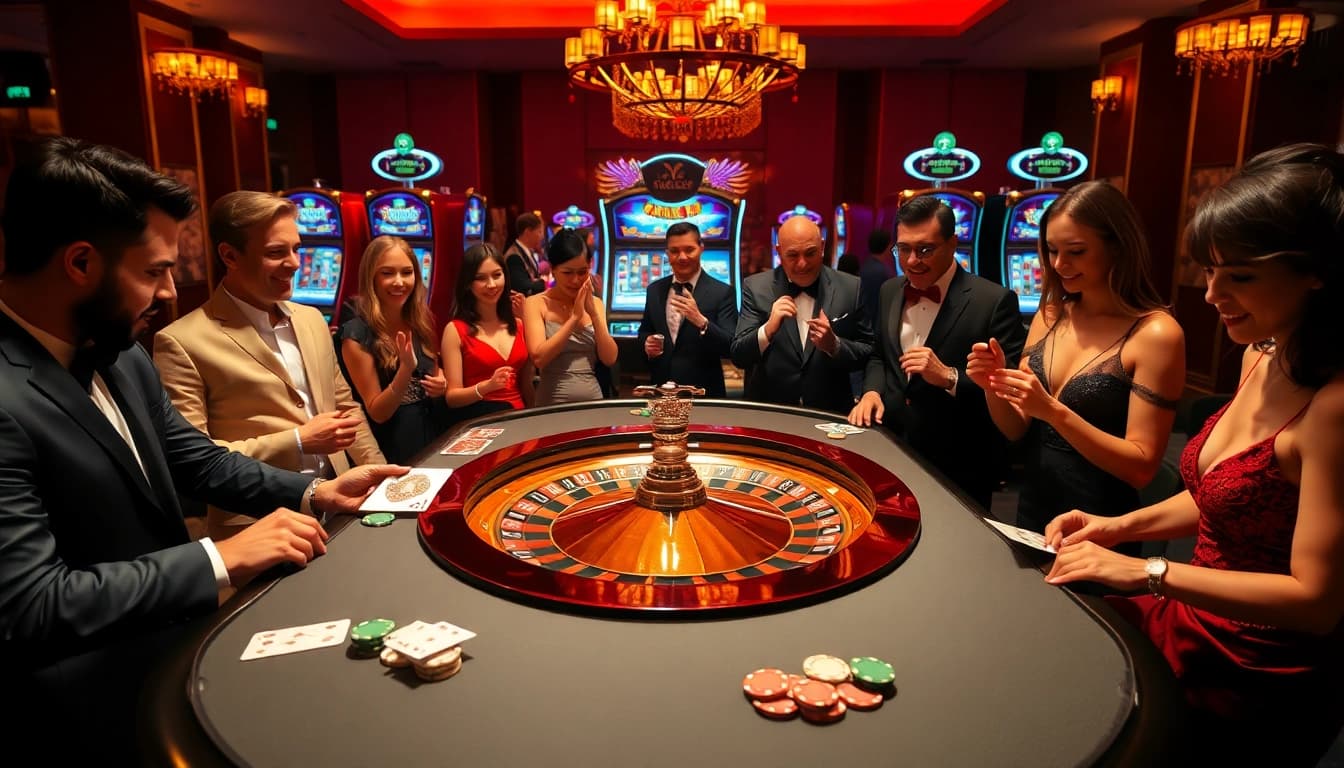 Engaged players enjoying the excitement at the casino's roulette table linked to https://123b.forex/ for betting strategies.