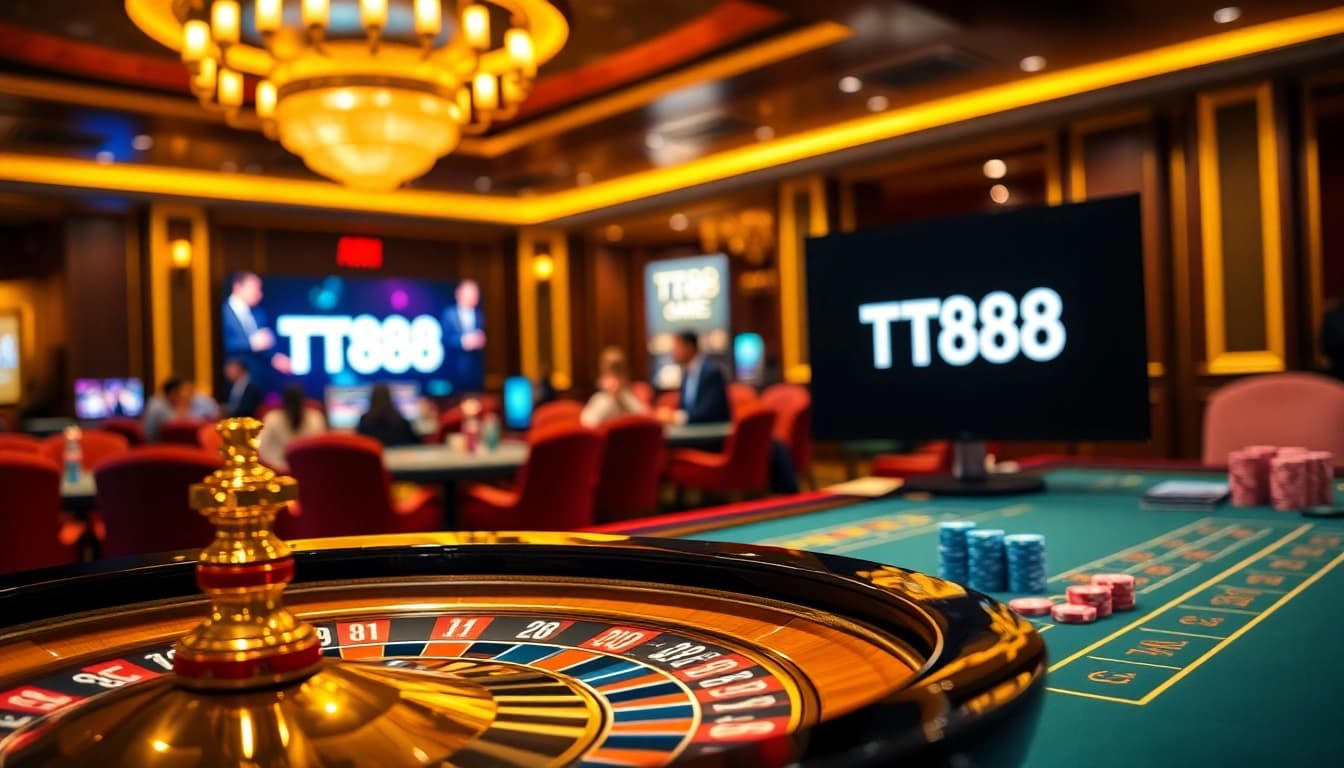 Players enjoying a vibrant TT88 casino experience with roulette and chips.