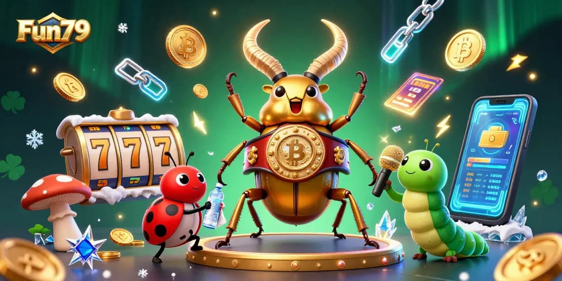 Fun79 offers thrilling slot gameplay with jackpot chances in a vibrant animated casino scene.