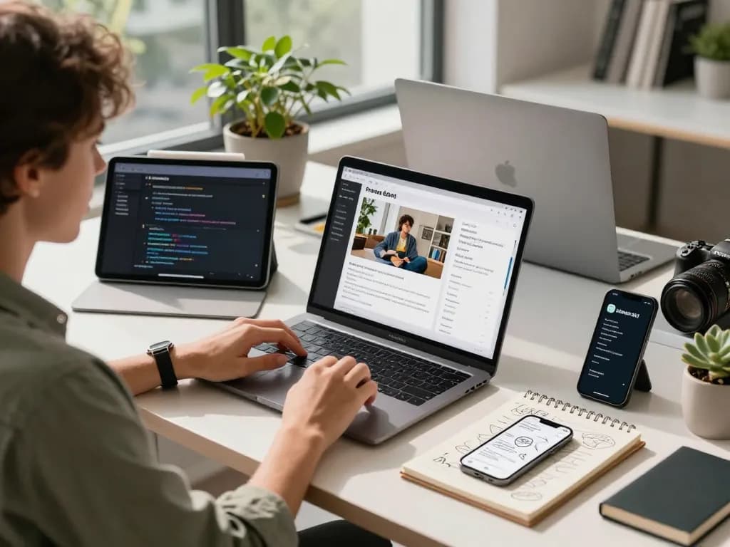 Creating AI prompts from images in a modern workspace, showcasing image to prompt ai