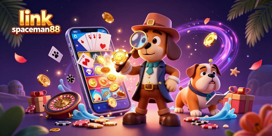 Engage with the thrill of winning at link spaceman88 with a detailed cartoon scene featuring detectives in a casino.