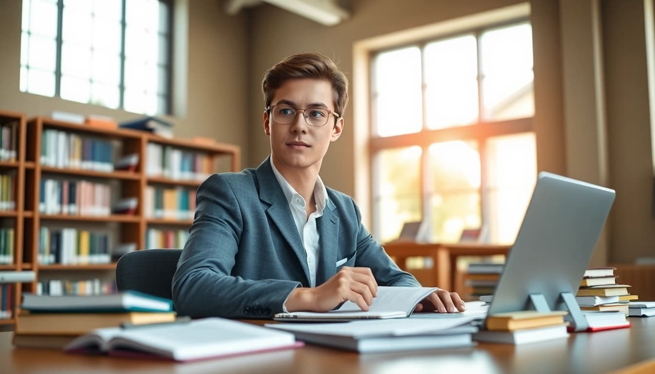 Pay someone to take gre for me, showcasing a dedicated student in a library, focused on studying.