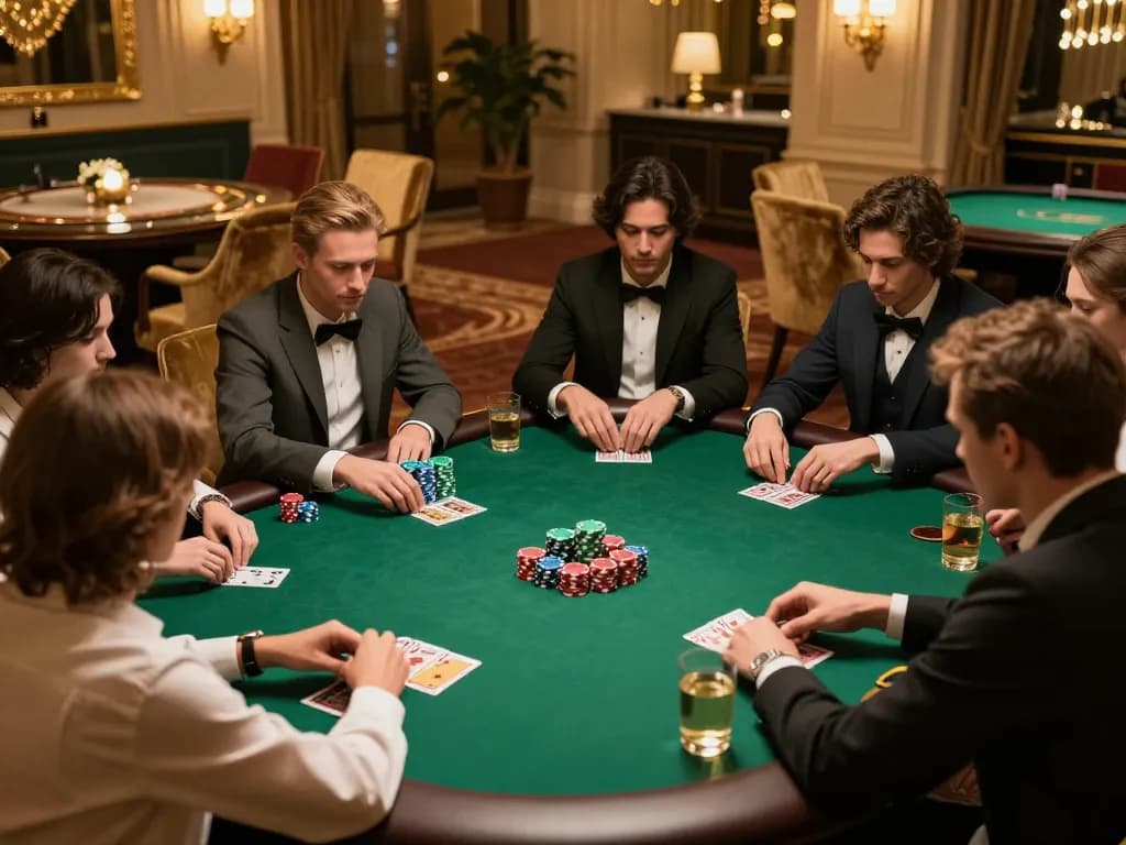 Engaged players strategizing during a high-stakes poker game at MB66's VIP room.
