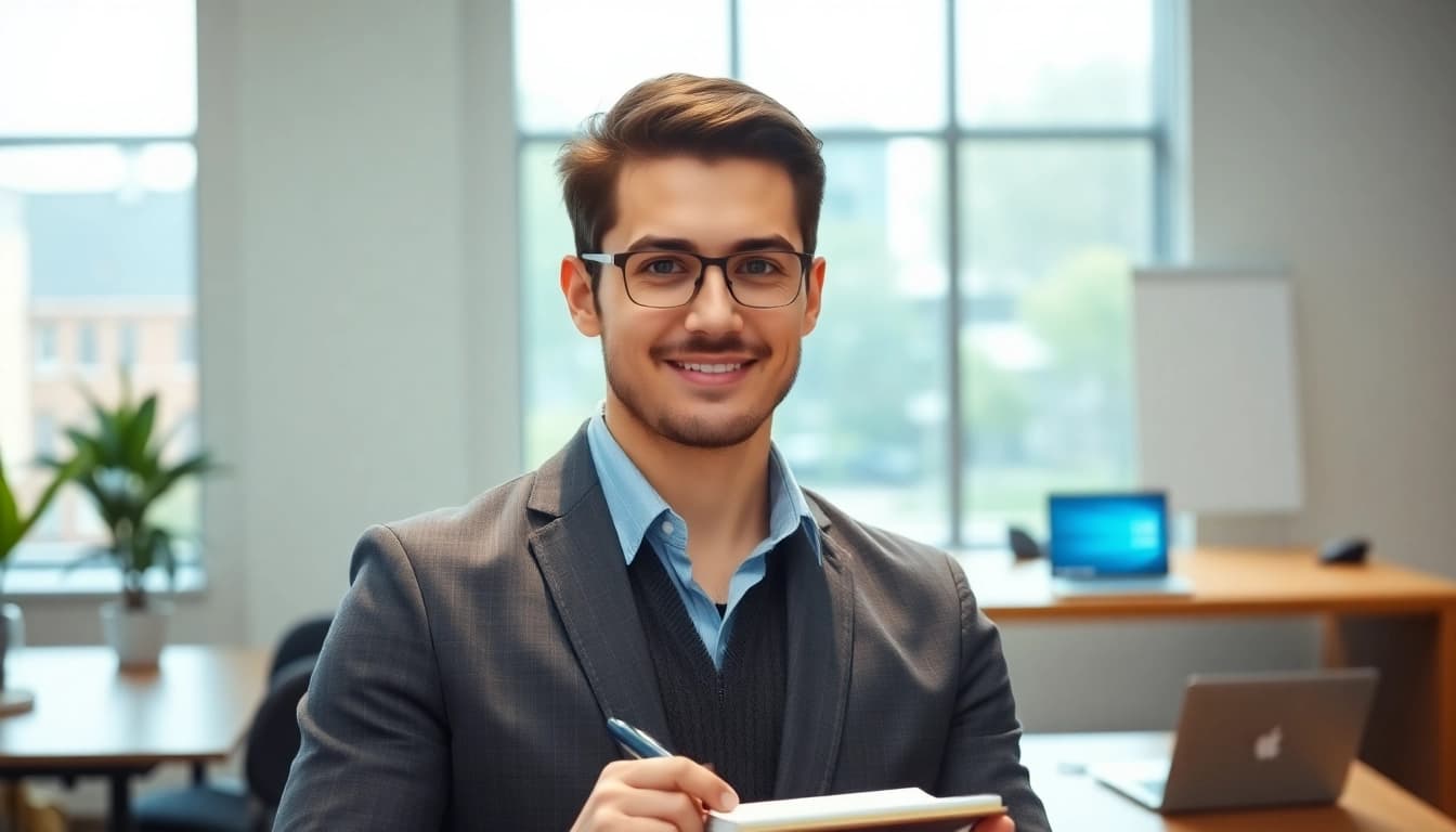 Portrait of Noah Caluori in a modern office, reflecting his entrepreneurial journey at https://diknews.co.uk/noah-caluori/.