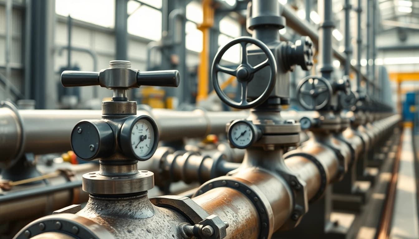 Showcasing industrial water transfer services with precise machinery and piping in a professional setting.
