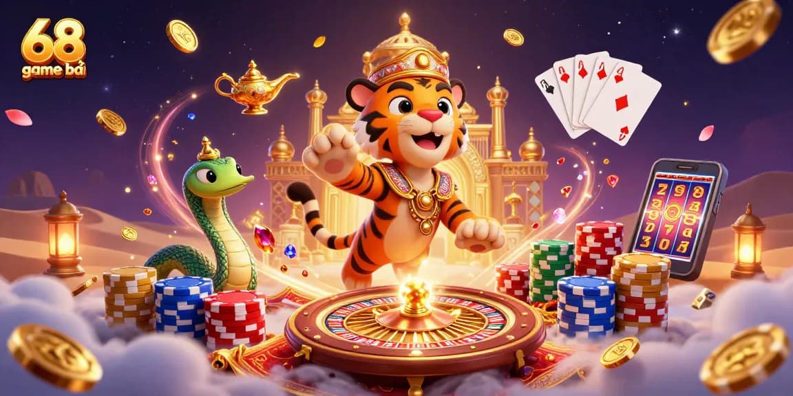 Experience the thrill of 68 game bài with festive casino elements and vibrant characters.