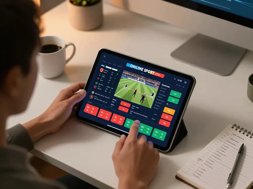 Engaged user placing strategic bets on tr88 sports betting app on tablet, showcasing modern gambling at home.