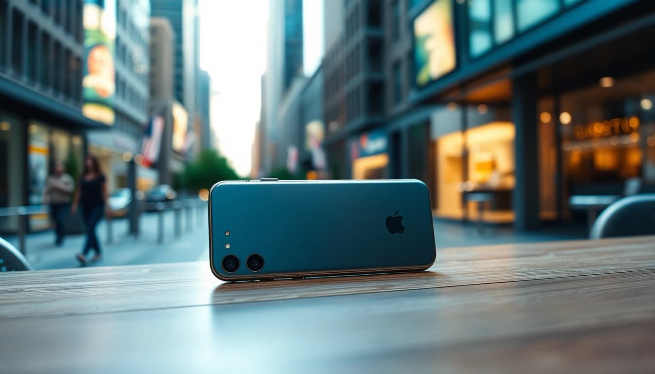 Explora el diseño elegante del iPhone 17 Air con un entorno moderno y atractivo.