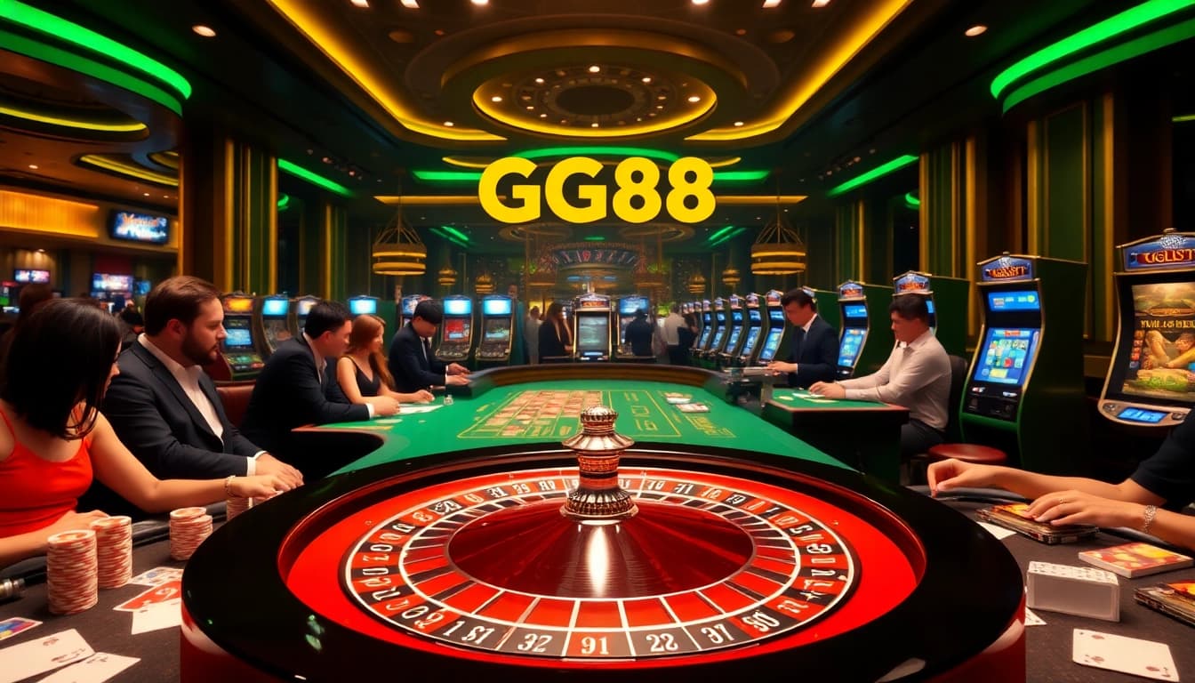 Experience the thrill of gaming at GG88 with a vibrant, luxurious casino atmosphere.