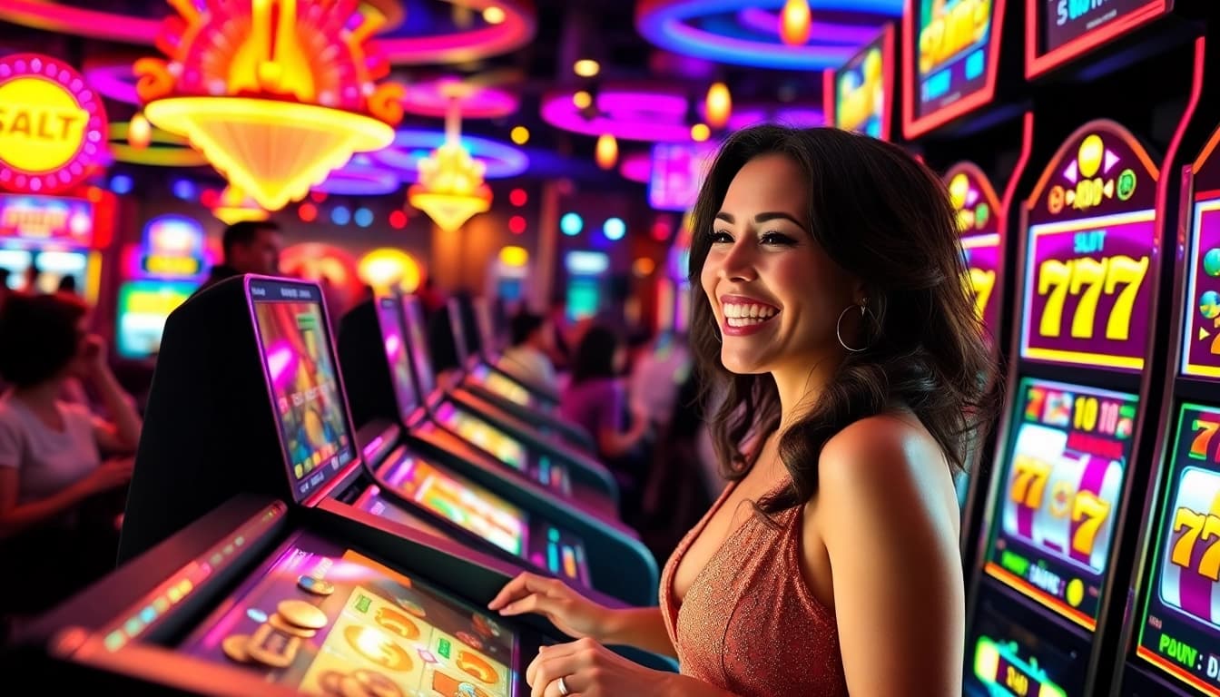 Raih kemenangan dalam slot 777 dengan mesin slot yang berkilau dan suasana kasino yang meriah.