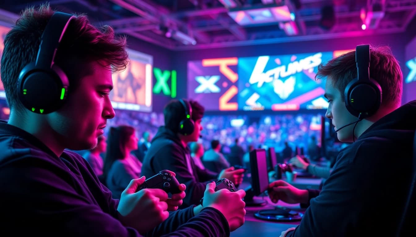 Walettoto showcasing players in an intense gaming competition with vibrant gaming lights.