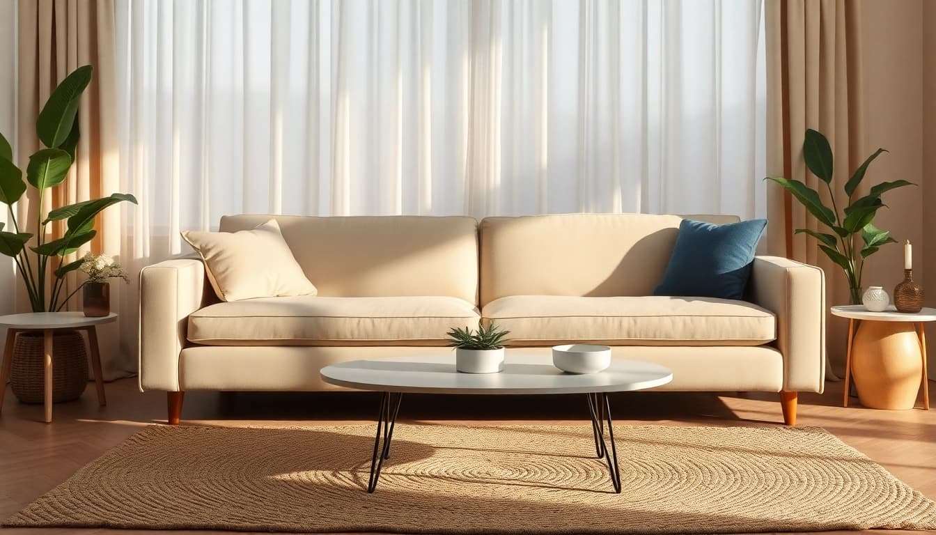 A beautifully styled sofa bed in a cozy living room, showcasing comfort and elegance.
