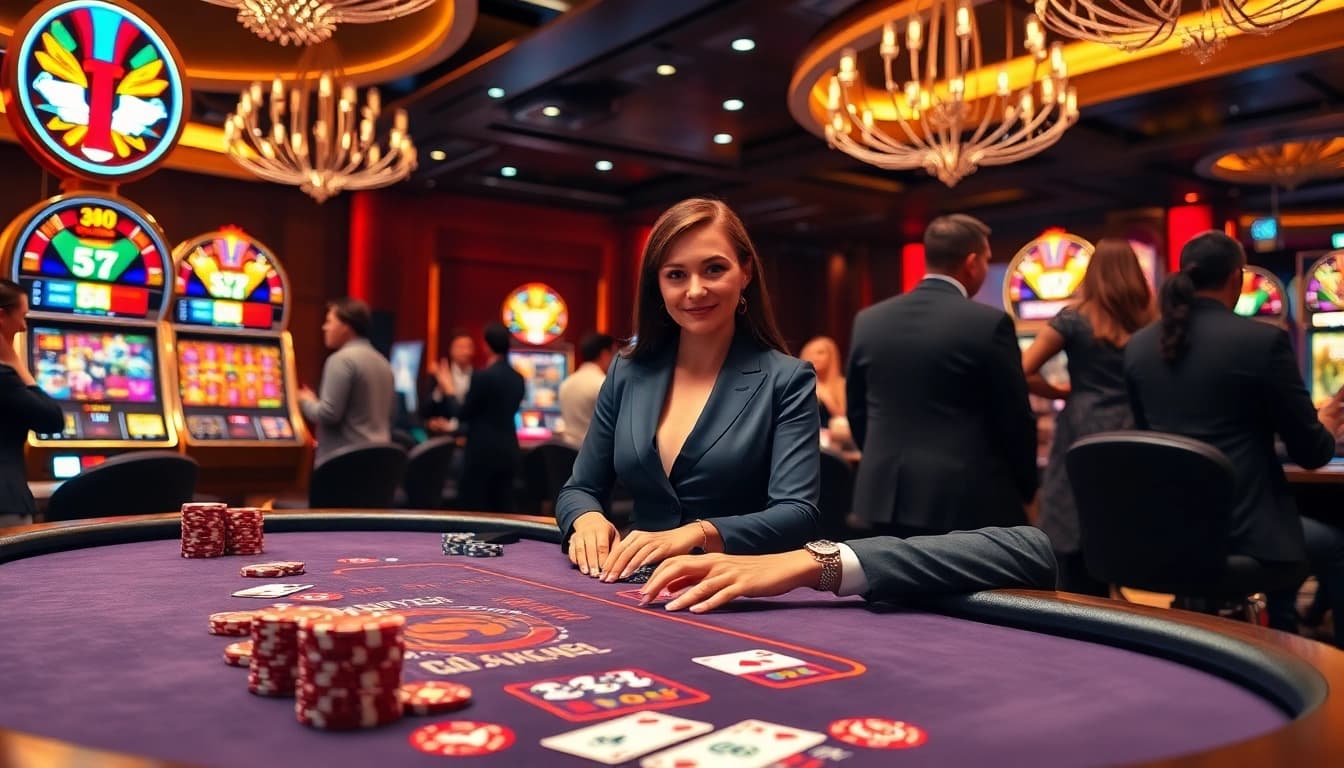 SV388 players enjoying an upscale gambling experience at a vibrant casino table.