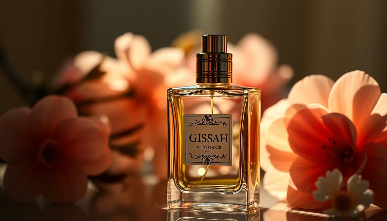 Gissah geurverpakking met bloemen omhulsel in een luxe setting.