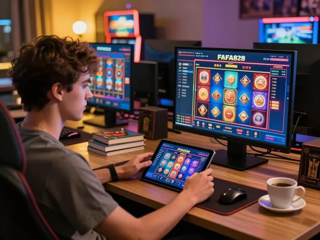 Engaging player exploring FAFA828 on tablet for strategic online gaming.